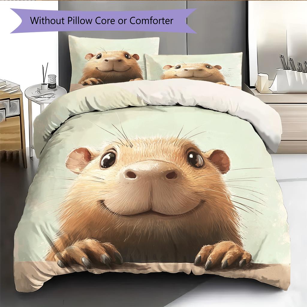 Capybara Pattern Bedding Home Decoration Birthday Gift (1 * duvet cover + 2 * pillowcase, without core)