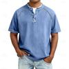 Men's Vintage Washed Henley T-Shirt Casual Solid Color Short Sleeve Tops Breathable Button Placket Tee for St… More