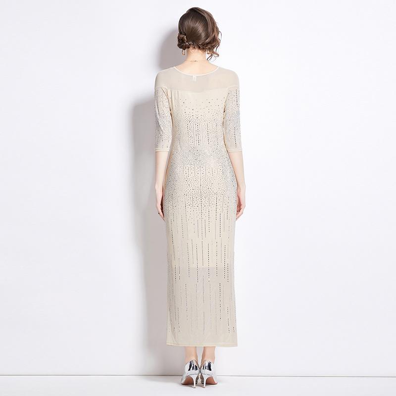 Подиумное вечернее платье для женщин, роскошное сетчатое облегающее платье со стразами, сексуальное цельное вечернее платье с круглым вырезом и блестками