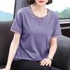 Вышитая летняя повседневная футболка с коротким рукавом для женщин среднего возраста