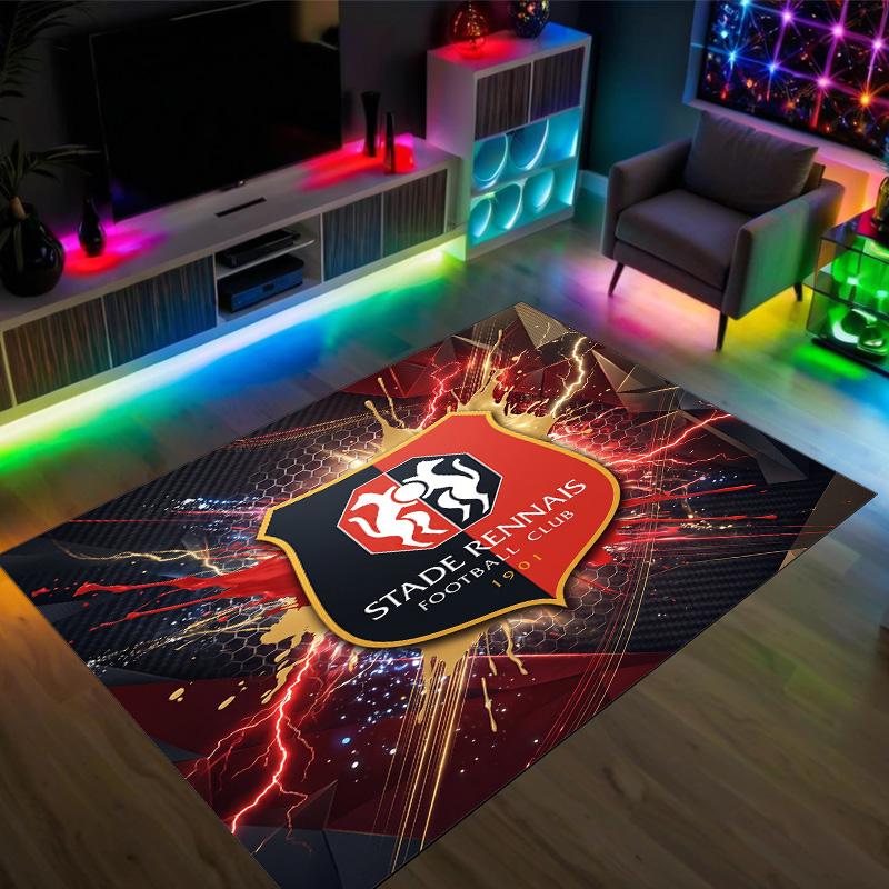 Stade Rennais FC Design Crystal Velvet Carpet Cozy Non?Slip Printed Rug For Bedroom Living Room Entrance