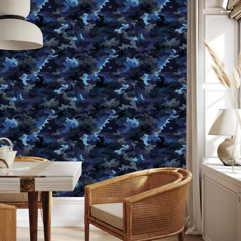 Navy and blue military camouflage wallpaper for living room and bedroom 50x1000
