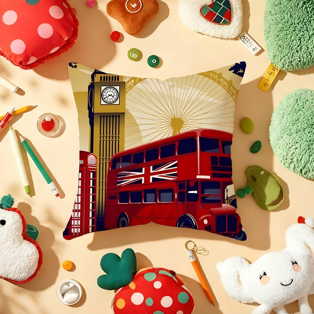 UK Scenery Retro Cushion Cover Plush Fabric Soft DoubleSided Printed Sofa Warm Winter Home Gift Pillow Cover
