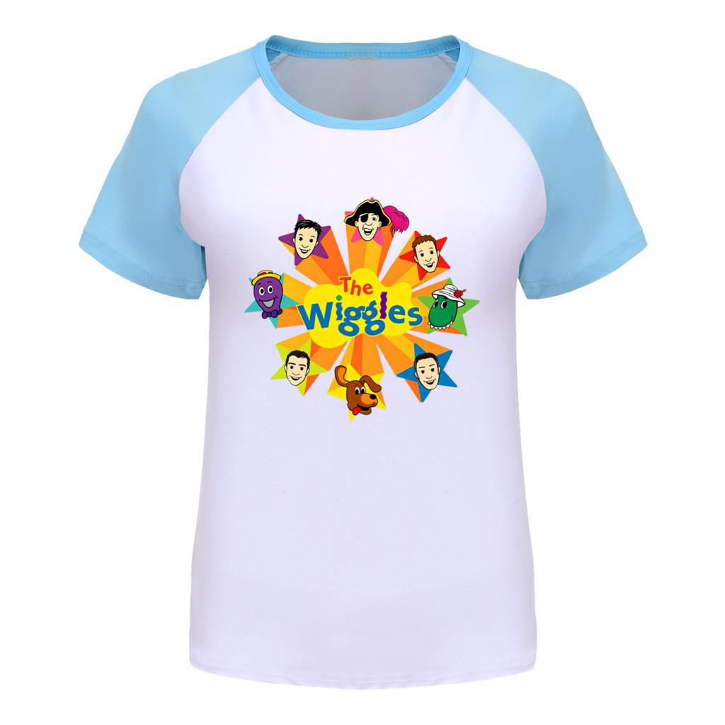 5748 Детская футболка для мальчиков и девочек The Wiggles с мультяшным принтом и рукавами реглан