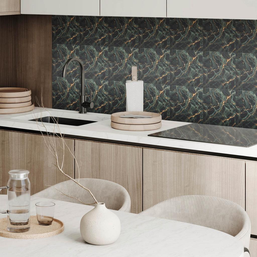 Set of vinyl tiles with a motif for the kitchen and living room. Marble pattern with veins 10x40x20 cm