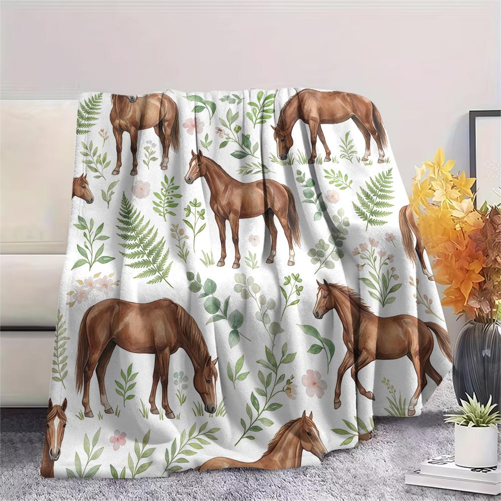 Fresh Flowers Horse Leopard Print Flannel Blanket High quality Comfortable for All Seasons Home Decor Warmth and Comfort Perfect for Christmas Gifts