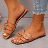 Summer Women Slippers Leather Square Toe Women Flats Flip Flops Designer Ladies Slides Sandals Women Shoes Luxury Sandals