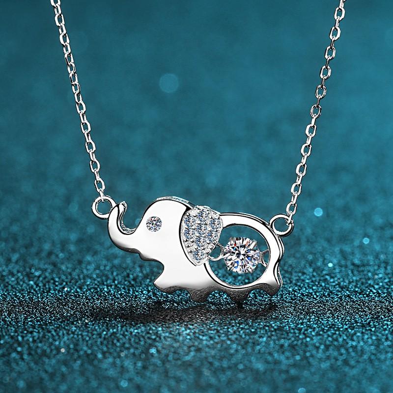 Sterling Elephant Pendant Necklace With Moissanite Stone Delicate Chain Women Animal Jewelry Gift