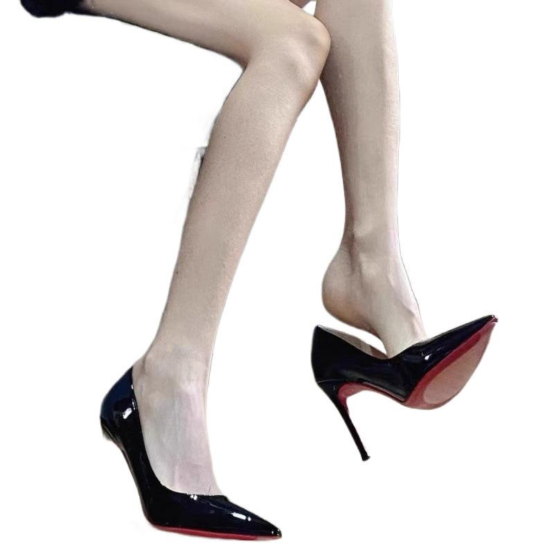 Черные туфли на высоком каблуке женские туфли-шпильки весна и осень 2025 новые модели красные подошвы лакированная кожа заостренные сексуальные профессиональные рабочие туфли женские