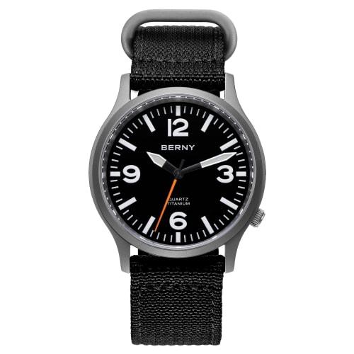 BERNY Titanium Watch Men Men's Watch Men's Watch Japan Sweep Seconds Quartz Movement VH31 5ATM Waterproof Analog Quartz Watch Super Luminous Sapphire