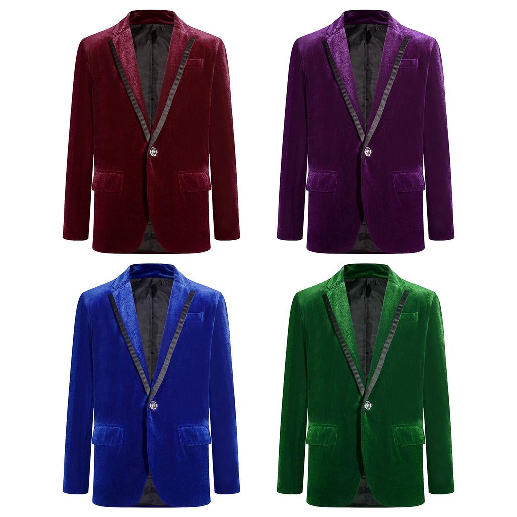 Boys Formal Blazer Velvet Material Notch Lapel One Button Flap Pocket Tuxedo Jacket Fully Lining Outwear
