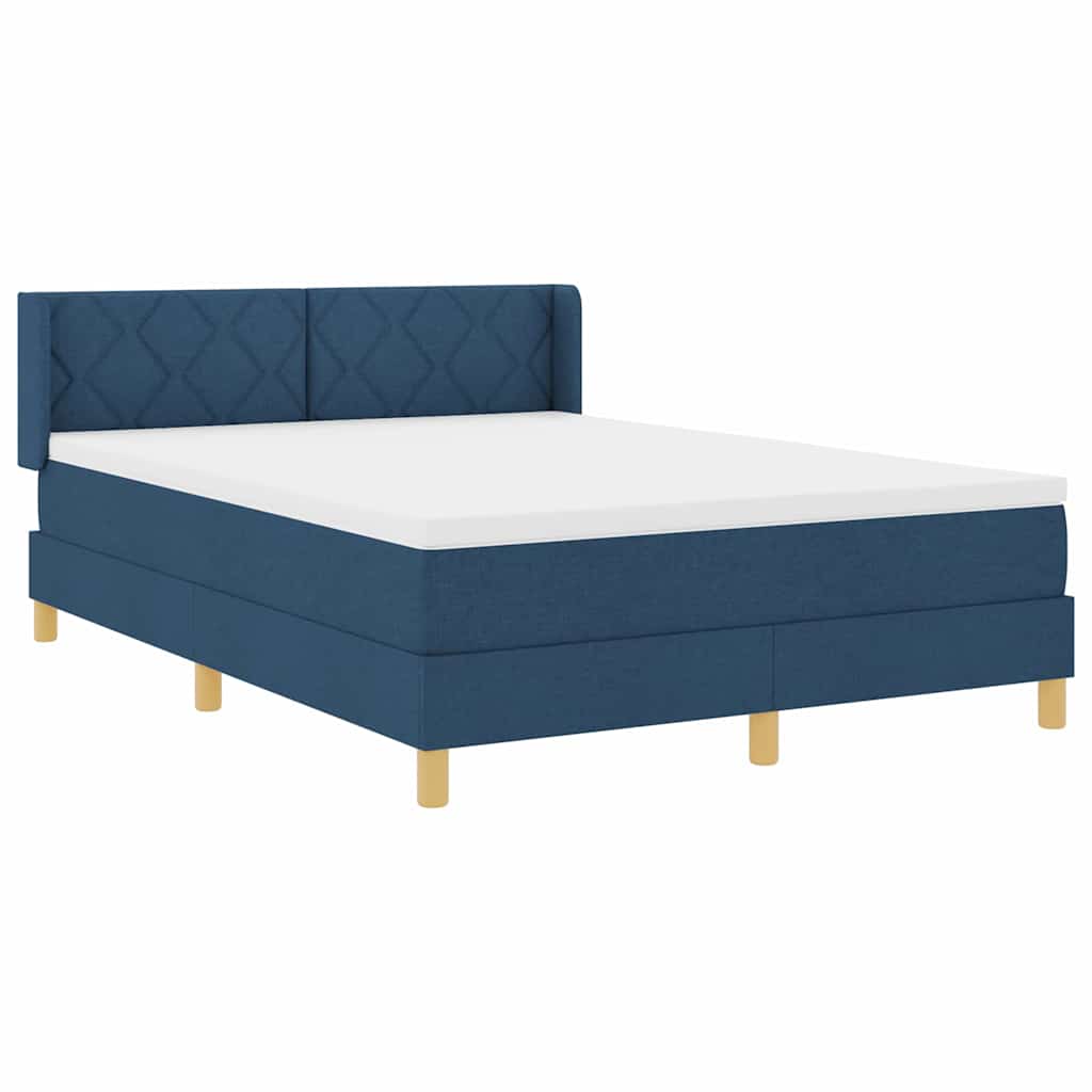 Box Spring Bed with Headboard Blue 190 x 140 cm Fabric