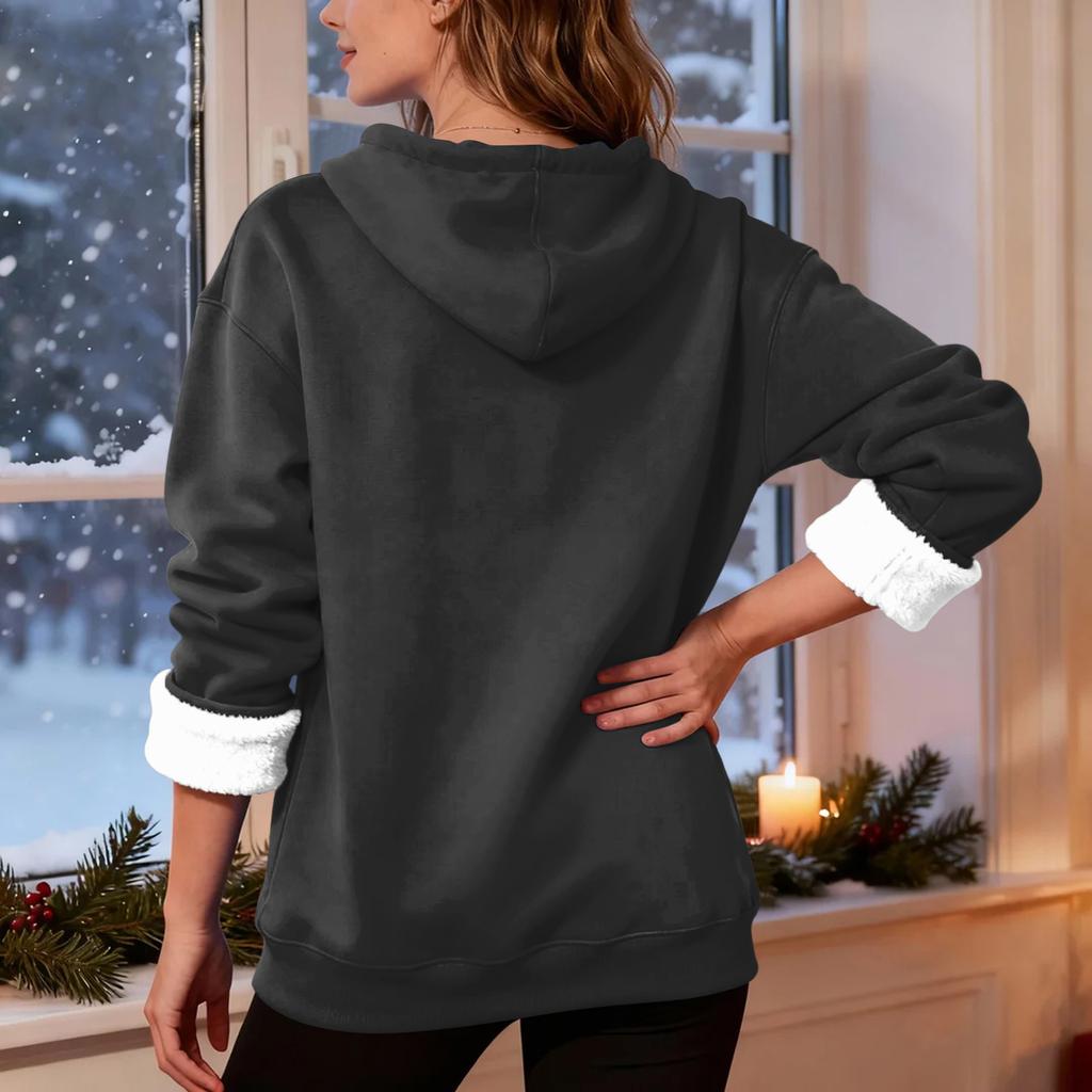 Women's Casual Fashion Plus Velvet Thickened Christmas Print Hooded Sweatshirt