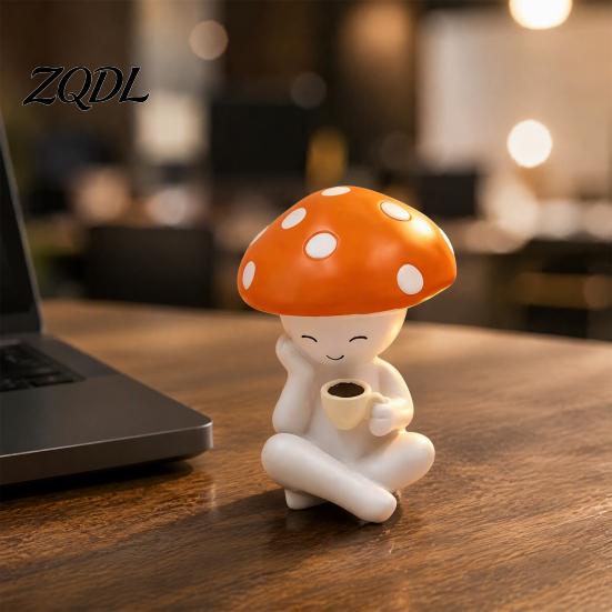 Decorative Mushroom Dolls Meditation Resin Figurine, Cute Red Statue for Desk Office Small Ornaments Windowsills Living Room Tabletop Decor,
