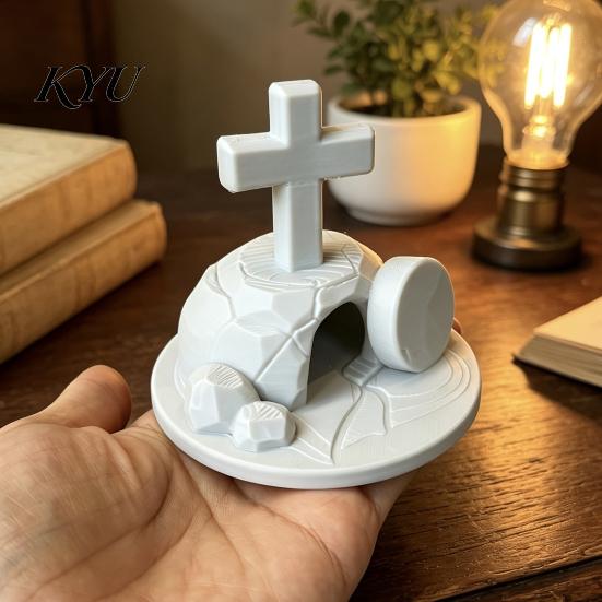 Christian Desktop Decoration 3D Printed Empty Tomb Easter Statue, Resurrection Scene Figurine for Home Religious Keepsake Decor, Memorial Ornament