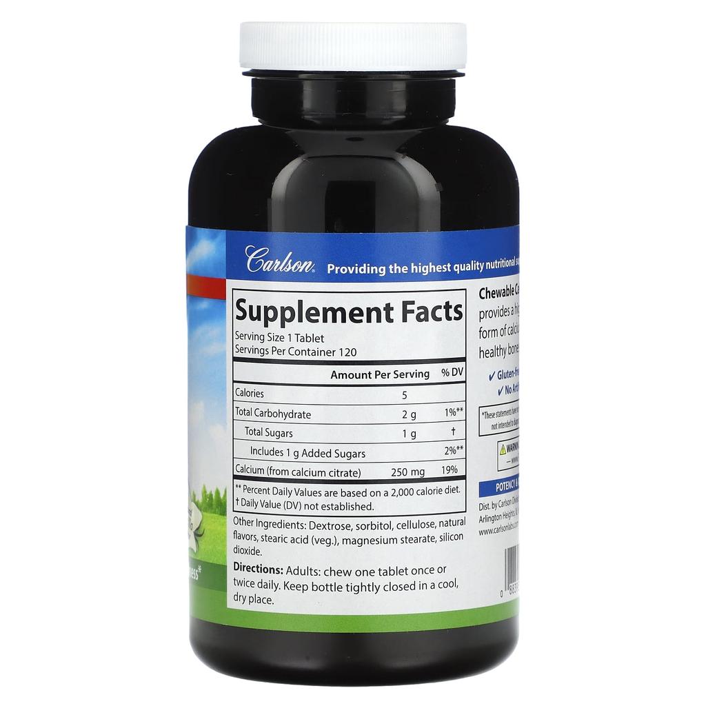 Chewable Calcium, Vanilla, 250 Mg, 120 Tablets