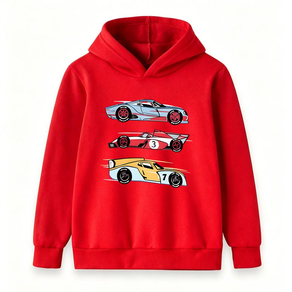 Kids Boys Girls Pullover Hoodie, Cool Retro Racing Cars Print Casual Sweatshirt, Soft Long Sleeve Top for Children Casual Daily Wear Street Sports Out