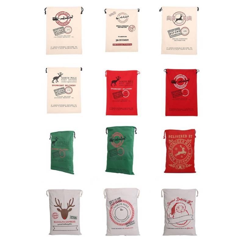 Festive Canvas Gift Bag With Reinforced Drawstring For Holiday Gift Wrap