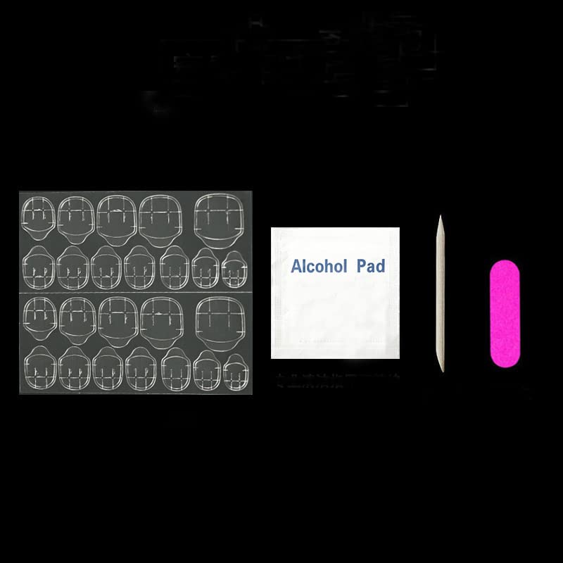 Artifical Nail Extension Almond Shape with Blue and White Geomatric Lines 24 Pieces Set with Kit