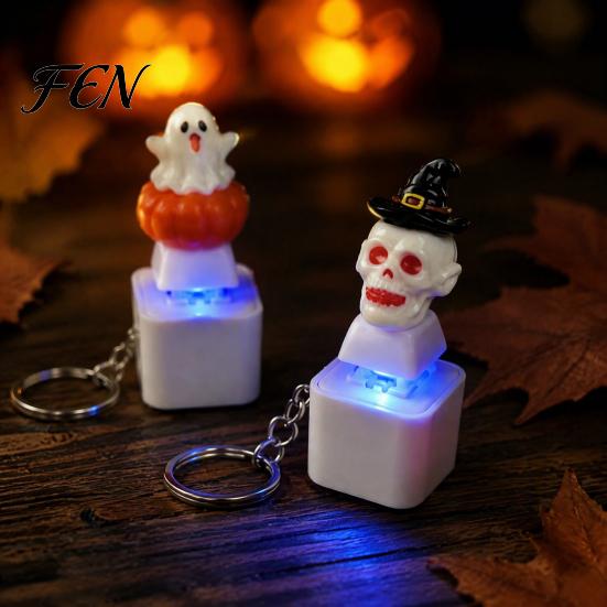 Novelty Keychain for Kids Halloween Fidget Toy with LED Light, Pumpkin Ghost Skull Sound Unique Birthday Gift Boys Girls Button, USB Rechargeable