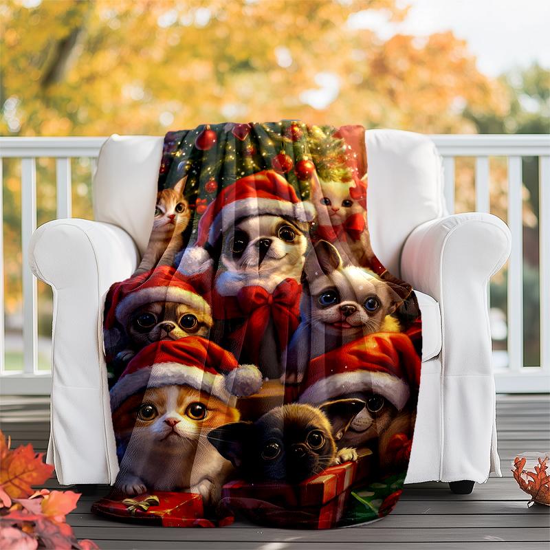 Christmas Dog Theme Printed Blanket - Perfect for Couch, Bed, Travel & Outdoor Use | Machine Washable, Cozy & Durable.
