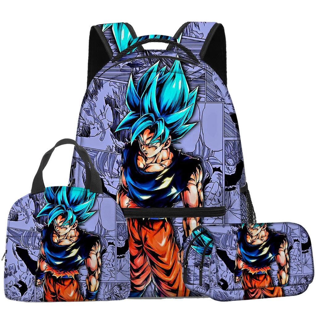 3D Анимация Вуконг Dragon Ball Super Школьная сумка для студента Рюкзак Сумка для обеда Пенал Набор из трех предметов
