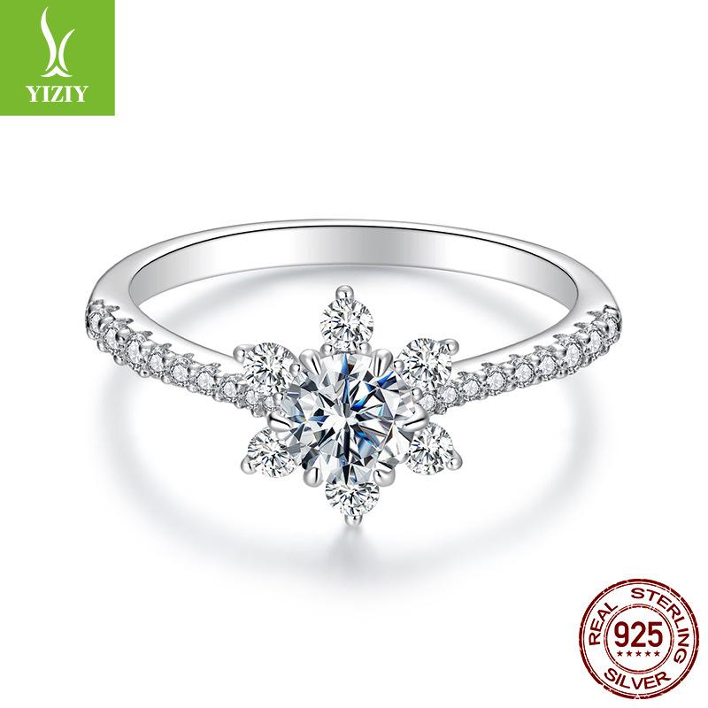 Shining Six-Claw Mozzarella Diamond Ring Wedding Ring Romantic Snowflake S925 Sterling Silver Ring For Girlfriend