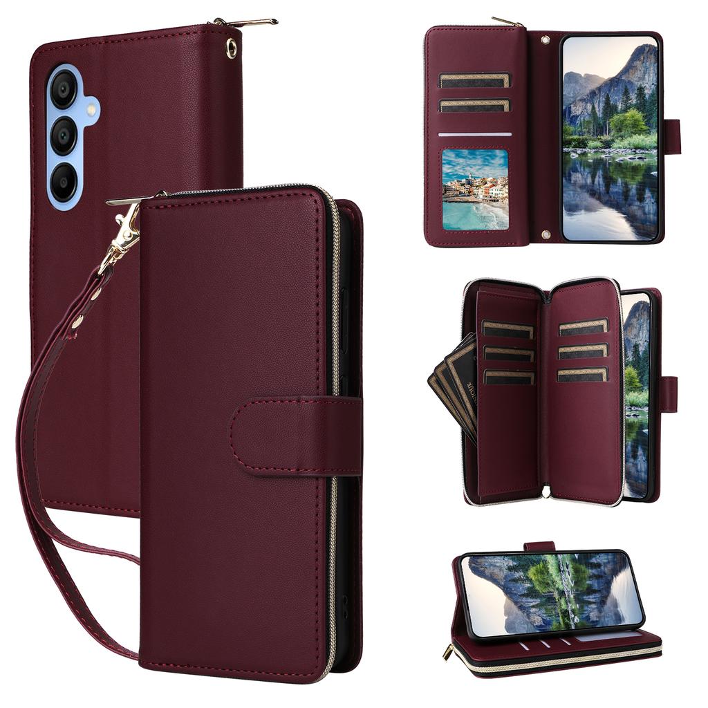 R20 For Samsung Galaxy A15 4G/5G Case Zipper Phone Leather Cover Stand View