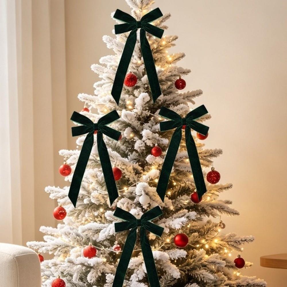 4PCS Single/Double Ear Bow Christmas Bow Ornament Long Ribbon Xmas Gift Box Bow Christmas Decor