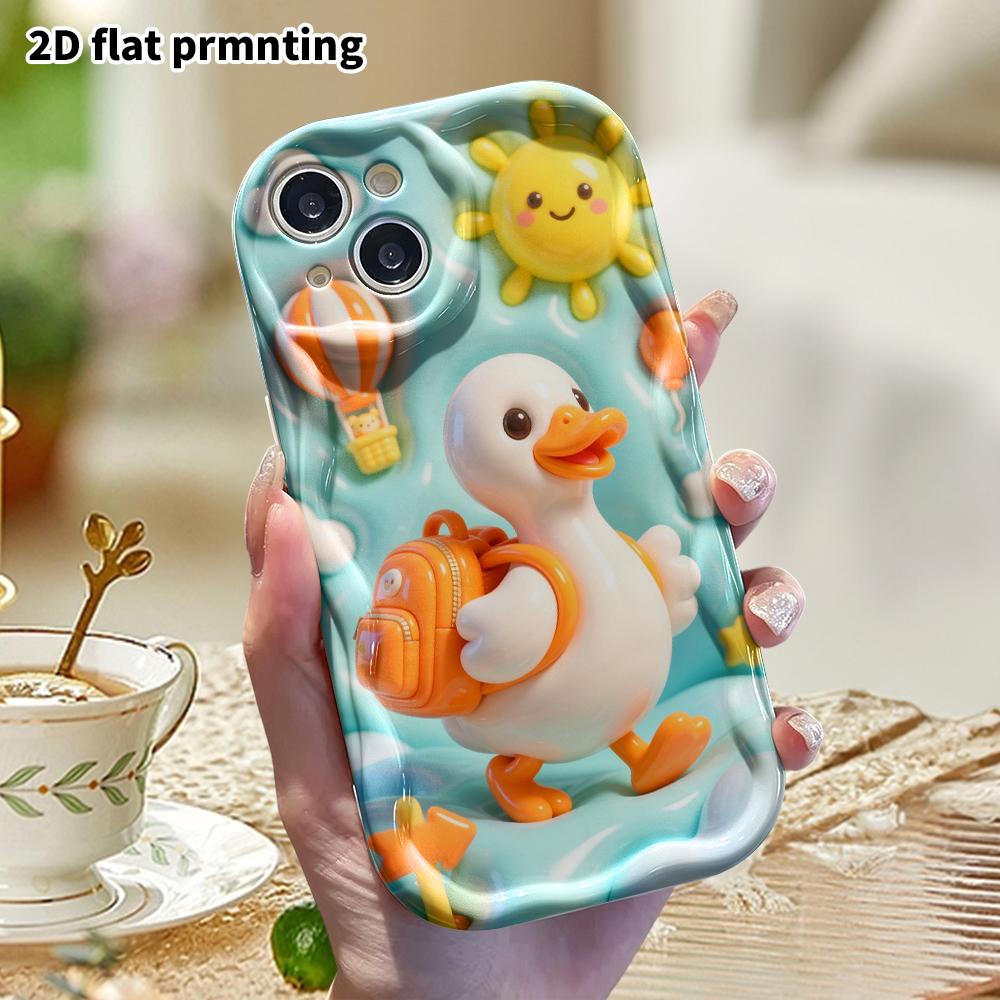 Phone case: 2D flat design suitable for iPhone 18 17 16 15 14 13 Pro protective case, cute little duck, perfect Christmas and Halloween holiday gift