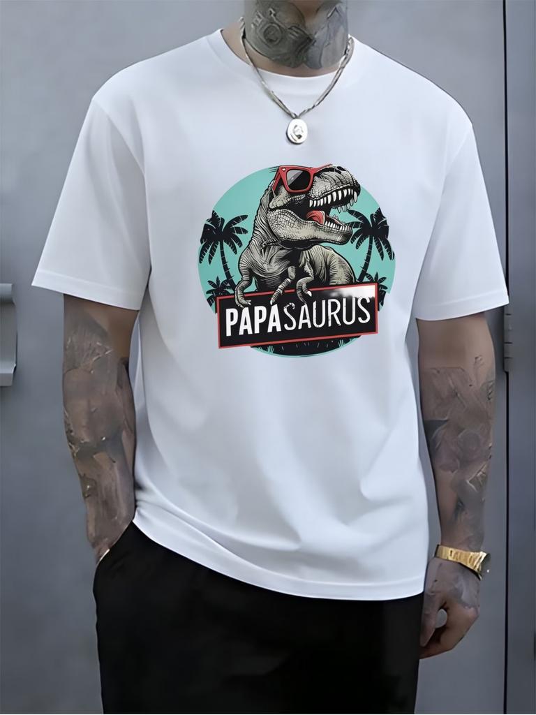 Unisex Dark Gray Tee Papasaurus T Rex Dinosaur Graphic Print Short Sleeve Loose Casual Top For Adult Male Daily Street Wear Out