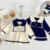 Girls Navy Sweater Dress Girl Baby Autumn Dress Korean Version Children's Clothing Long-sleeved Baby Knitted Dress