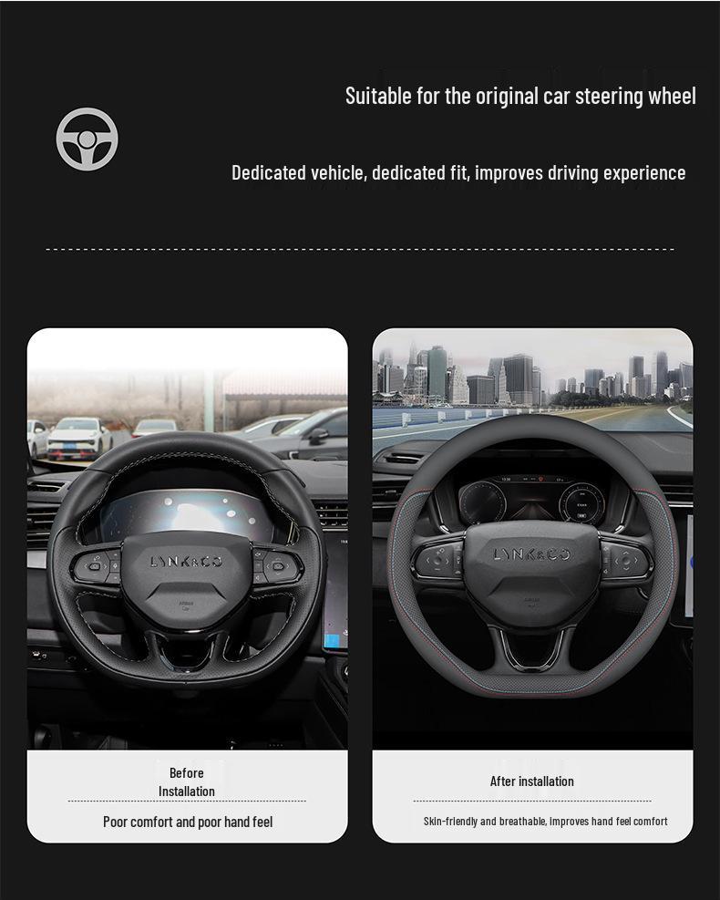 Lynk & Co 01-06 Genuine Leather Steering Wheel Cover - Ultra-thin, All-season, for New Energy Models