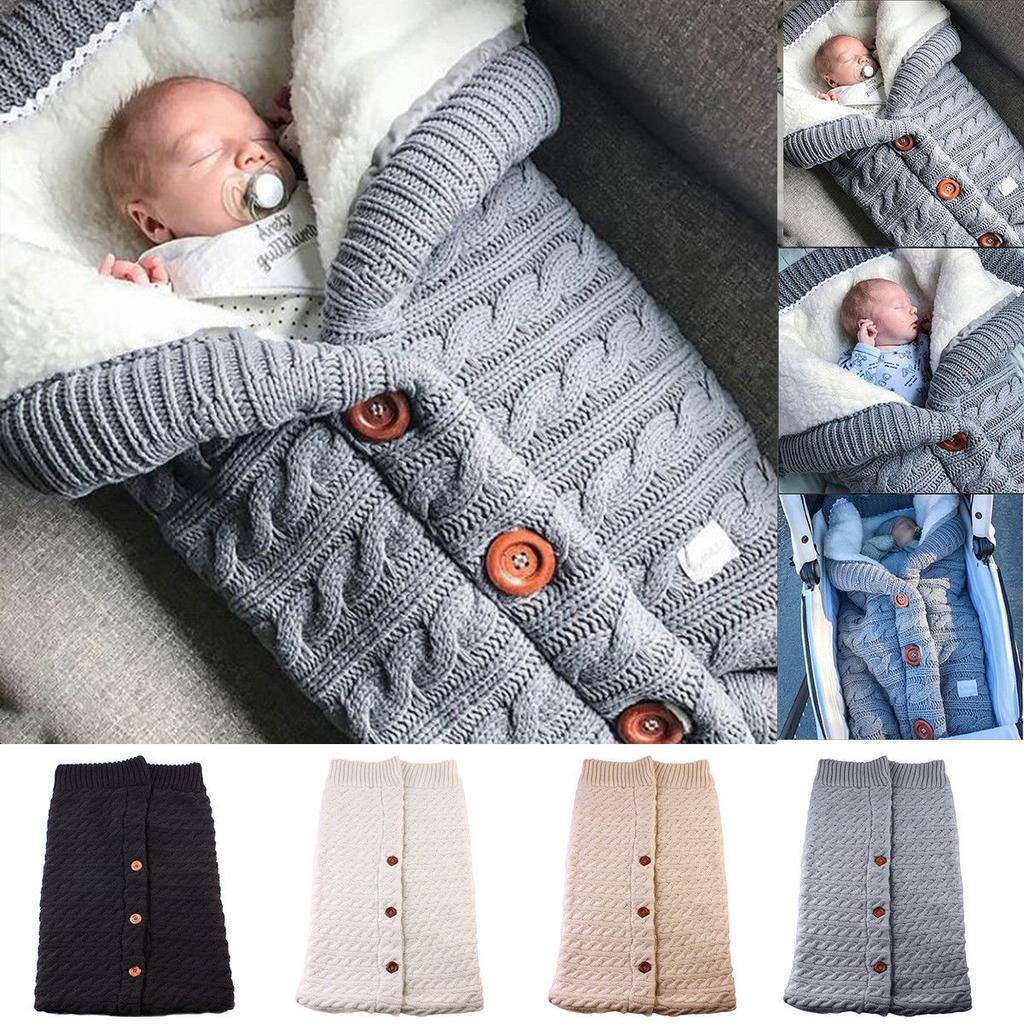 Newborn Infant Baby Blanket Knit Crochet Winter Warm Swaddle Wrap Sleeping Bag