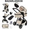 BAZARLAND30. Коляска 3-в-1: автокресло, люлька, ультралегкая (NS. 7 кг), дождевик, москитная сетка. БЕЖЕВЫЙ/ЧЕРНЫЙ