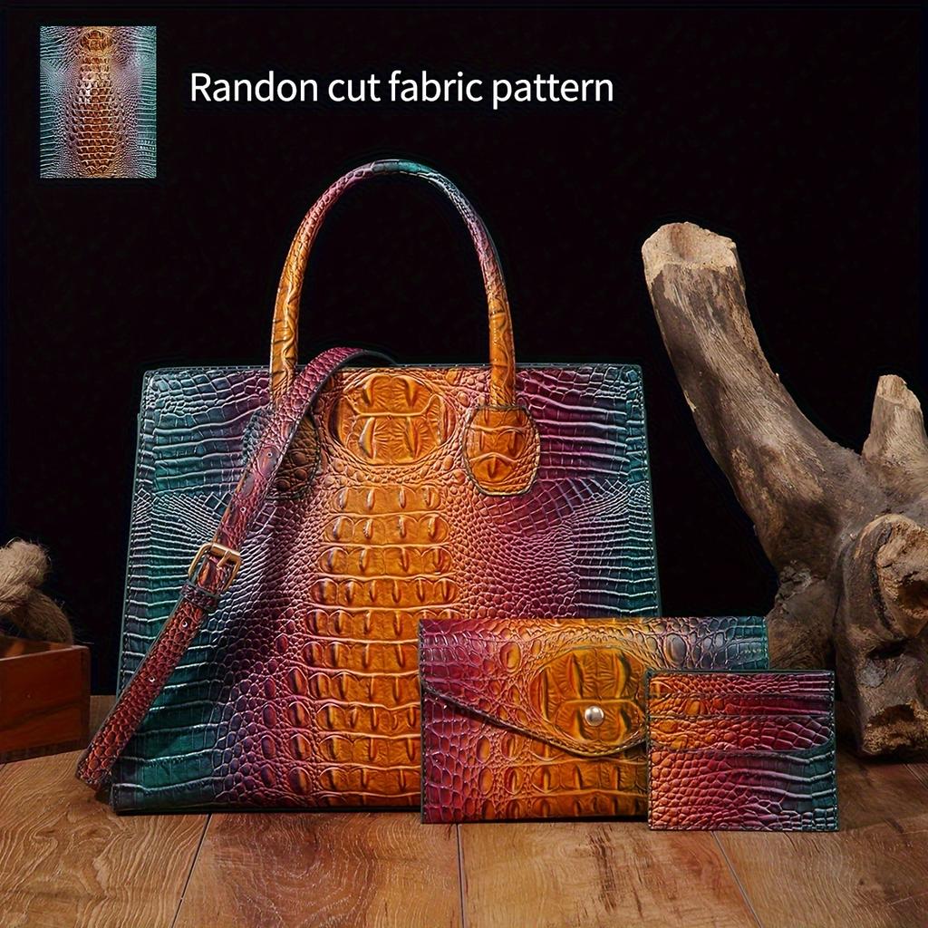 Комплект из 3 сумок и кошельков с крокодиловым узором, многофункциональная винтажная сумка через плечо с верхней ручкой, деловая сумка-клатч и кошелек для карточек и монет