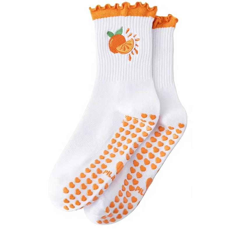 Trendy Women's Professional Anti-Slip Cotton Yoga Pilates Fitness Mid-Calf Athletic Socks with Embroidery
