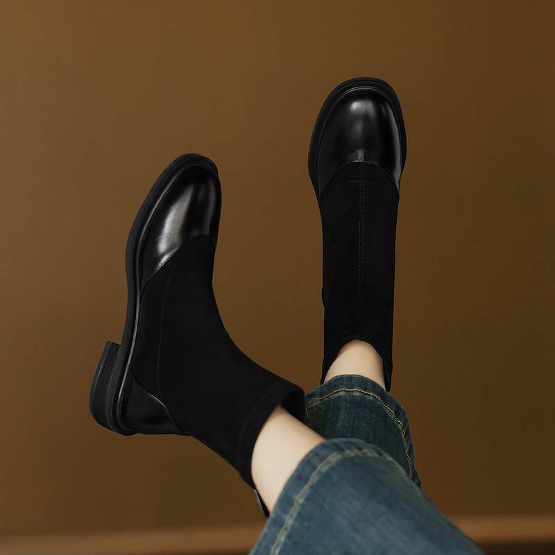 Krazing Po Микрофибра Флок Зима Круглый Носок Размер 33 Ботильоны Челси Размер 43 Молния Высокое Качество Низкий Каблук Ботильоны