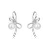 Moonstan earrings hoop earrings ladies Popularity ribbon gold silver pearl earrings cute Compatible with metal allergies present gift (Silver)