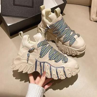 Уличная трендовая женская повседневная обувь, осенне-зимняя новая обувь на шнуровке в стиле ретро, ​​на толстой подошве, на возвышении, спортивная повседневная обувь на открытом воздухе, модная