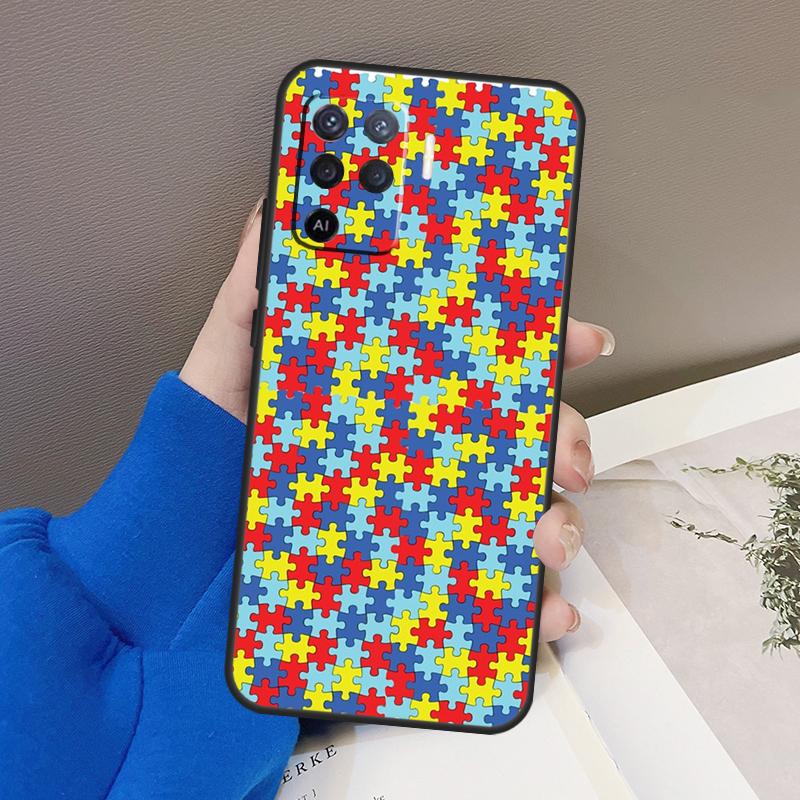 Autism Support Puzzle Case For Oppo A76 A16 A96 A17 A18 A60 A80 A40 A38 A58 A78 A98 A94 A74 A54 A15 A57 A77 A5 Pro
