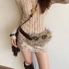 PU Leather Leather Fur Belt Spicy Girl Style Y2K Waistband Fashion Plush Belt  Female/Girls