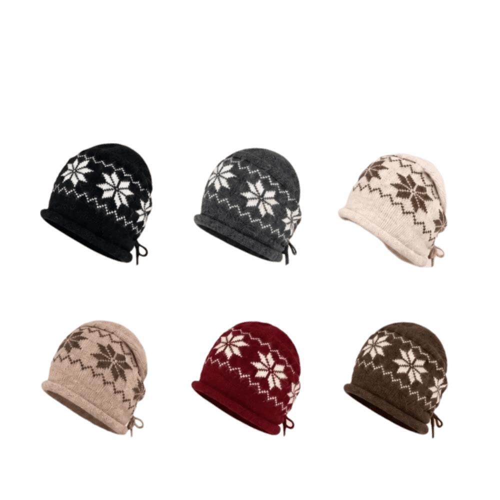 Wool Knitted Beanie Hat Snowflake Warm Knitted Cap Classic Winter Cold Hat Women's Fashion