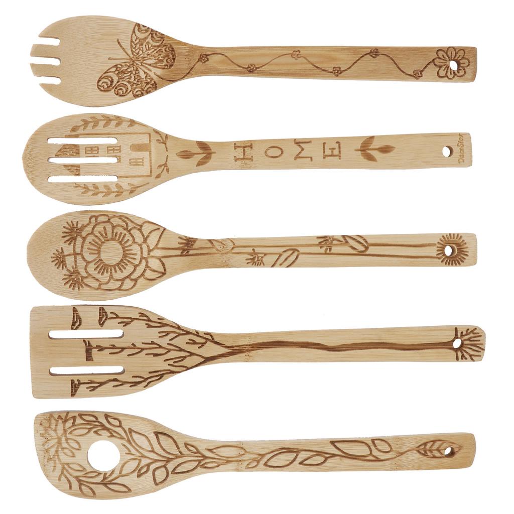 5Pcs Set Shovel Spatula Spoon Kit Carving Bamboo Cooking Utensils Cookware Kitchen Supply