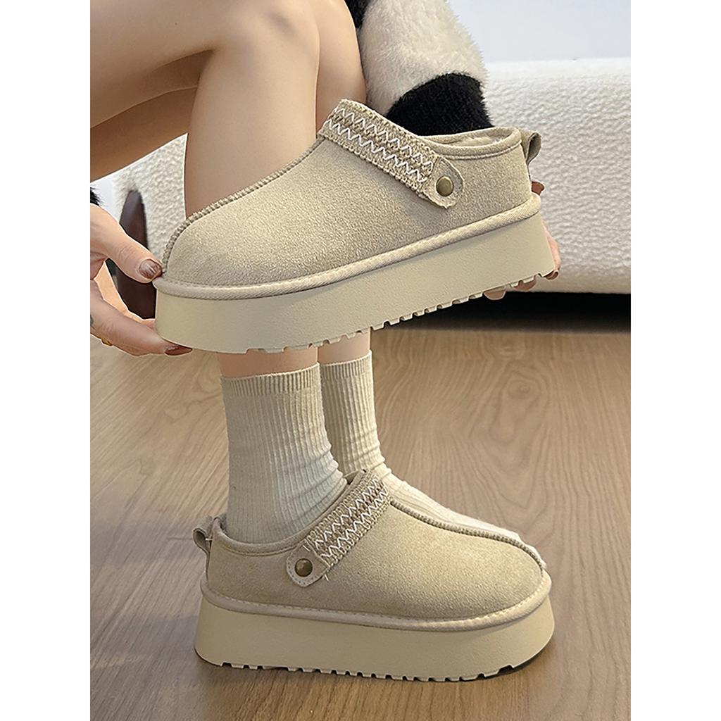 Коричневые велюровые утолщенные на толстой подошве полуботинки Birkenstocks для женщин, зимняя теплая верхняя одежда, нескользящие, снежные, хлопковые