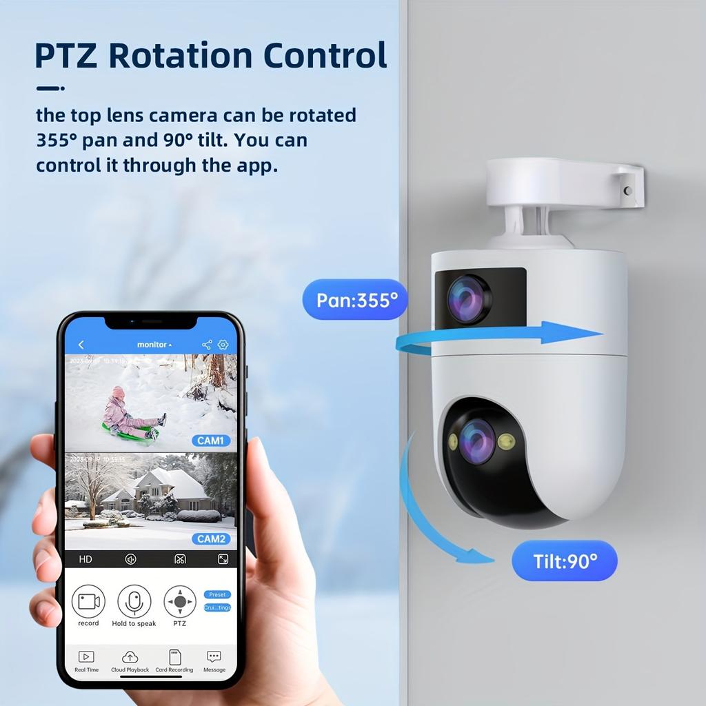 Уличная 4K-камера PTZ с двумя объективами и WiFi, совместимость с 5G, настенное крепление, видео 1296p, двусторонняя аудиосвязь, высокое разрешение, аудио и спортивная полиция