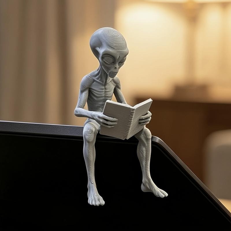 Креативная статуэтка инопланетянина, читающего книгу, Уникальный причудливый настольный декор, Модный декоративный элемент для кабинета и книжной полки, Стойкий к выцветанию, Забавный О