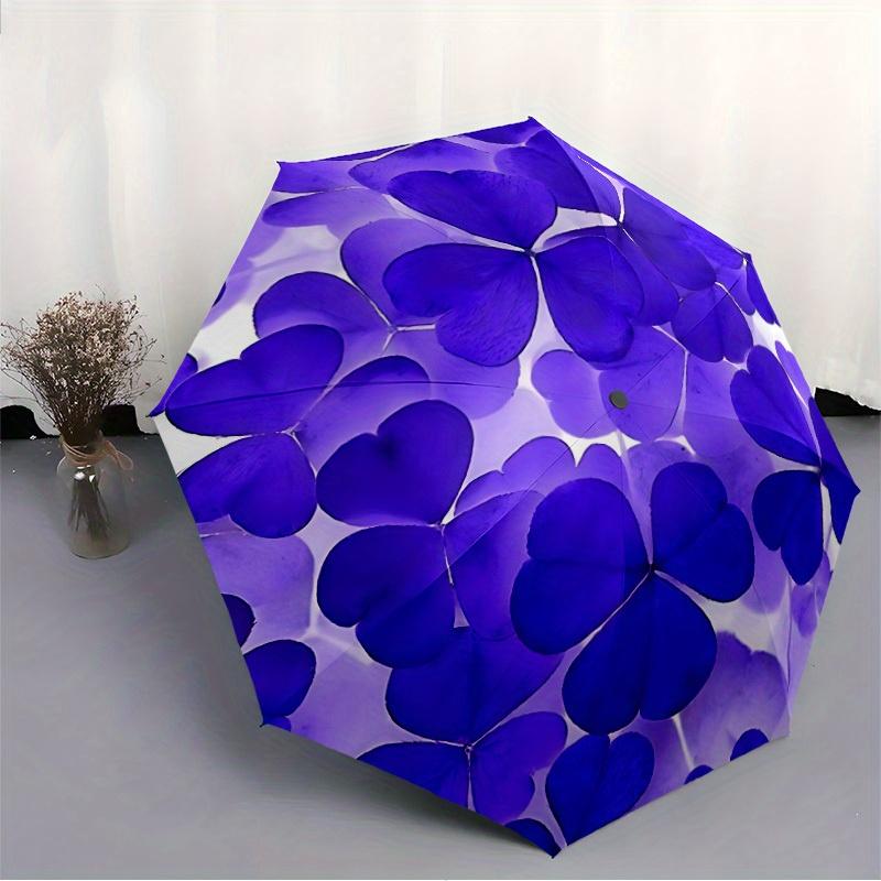 1pc Purple Clover Automatic Open/close Folding Umbrella, Compact Portable Travel Umbrella,Durable Construction yy250814152