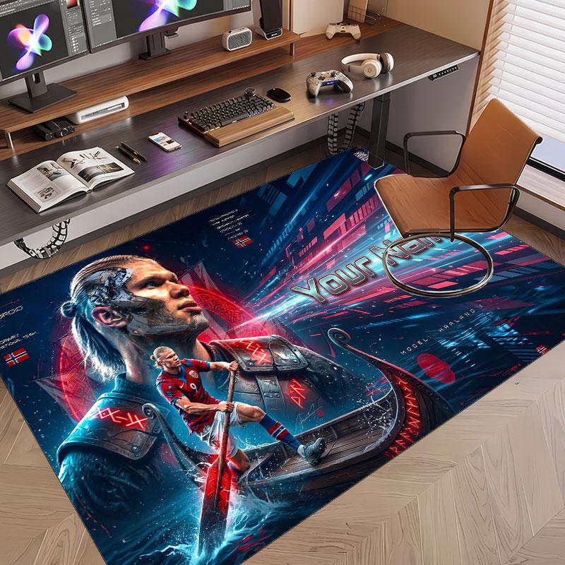 Custom Rug Erling Haaland Pattern Print Name Text Soft Non‑Slip Floor Carpet for Home Indoor Decoration