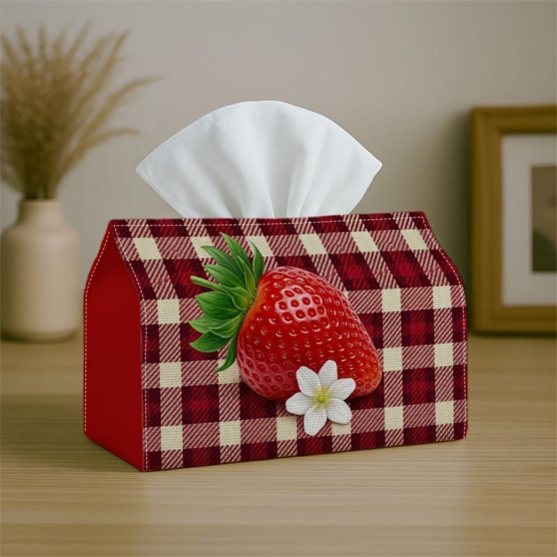 1pc Offers Two Size Options for a Cottagecore Tissue Box Featuring a Strawberry Gingham Red Design. This Napkin Storage Organizer Is Suitable for The